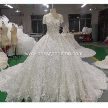 Custom Made Luxury Ball Fluffy Crystal Beaded Diamond High-end dress wedding bridal gowns